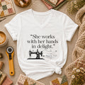 She Works With Her Hands In Delight Proverbs 31 Sewing Machine Women's V-Neck