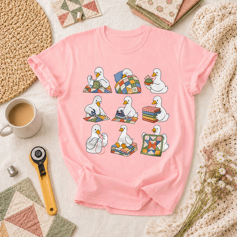 Silly Goose Quilting Squad T-Shirt - Pink