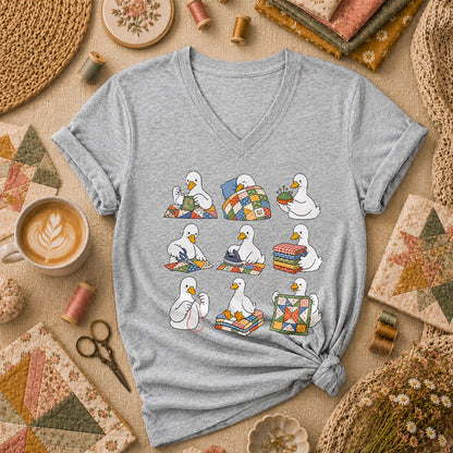 Silly Goose Quilting Squad Women's V-Neck - Athletic Heather