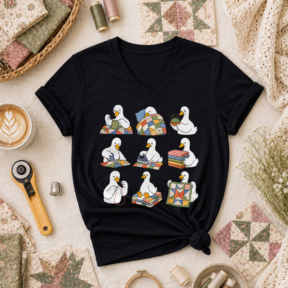 Silly Goose Quilting Squad Women's V-Neck - Black