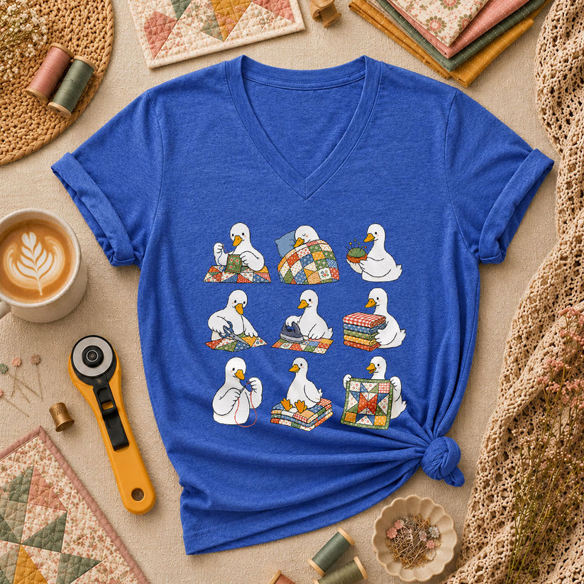 Silly Goose Quilting Squad Women's V-Neck - Heather True Royal