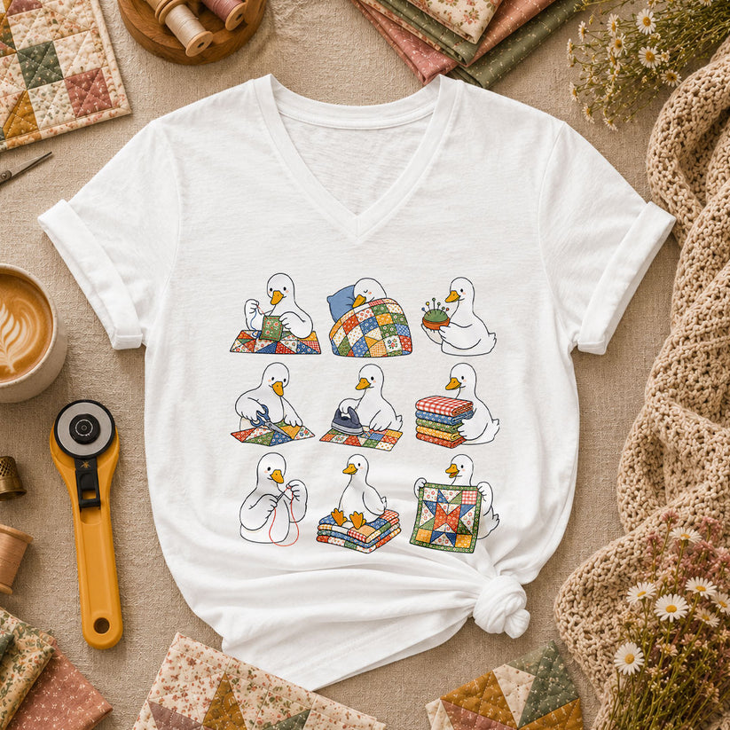 Silly Goose Quilting Squad Women's V-Neck - White