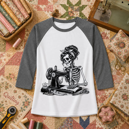 Skeleton Bandana Woman Sewing Machine Vintage Raglan Sleeve - Deep Heather