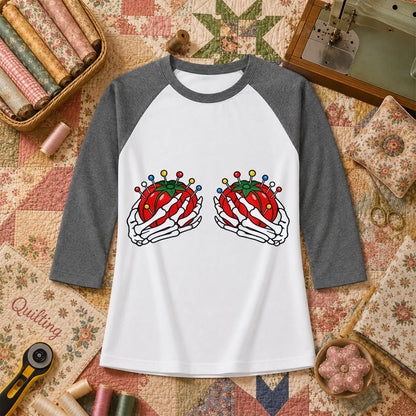 Skeleton Hands Holding Tomato Pincushions Raglan Sleeve - Deep Heather