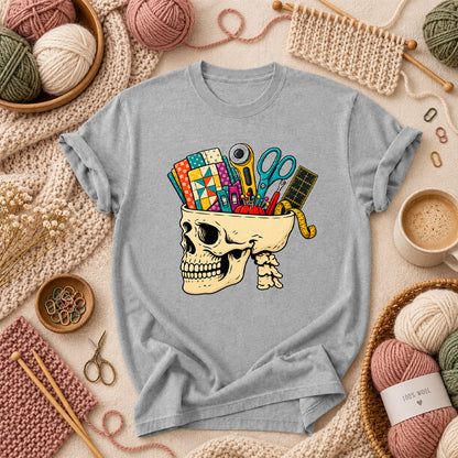 Skull Full Of Quilting Notions T-Shirt - Athletic Heather