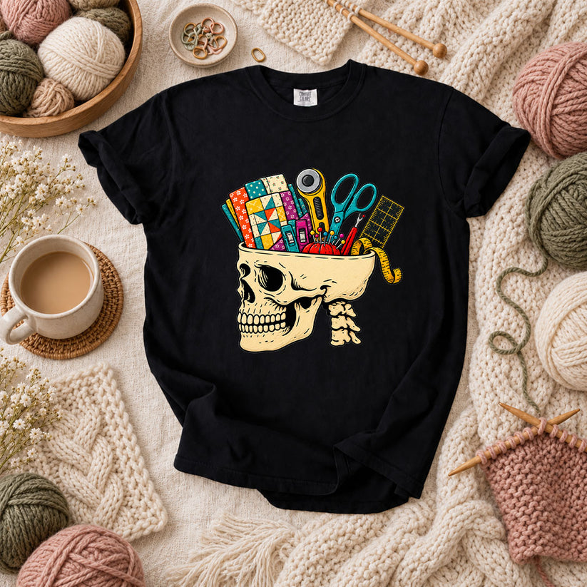 Skull Full Of Quilting Notions T-Shirt - Black