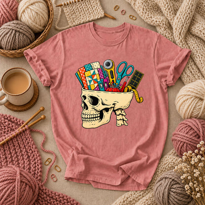 Skull Full Of Quilting Notions T-Shirt - Heather Mauve