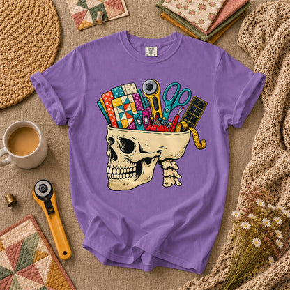 Skull Full Of Quilting Notions T-Shirt - Heather Team Purple