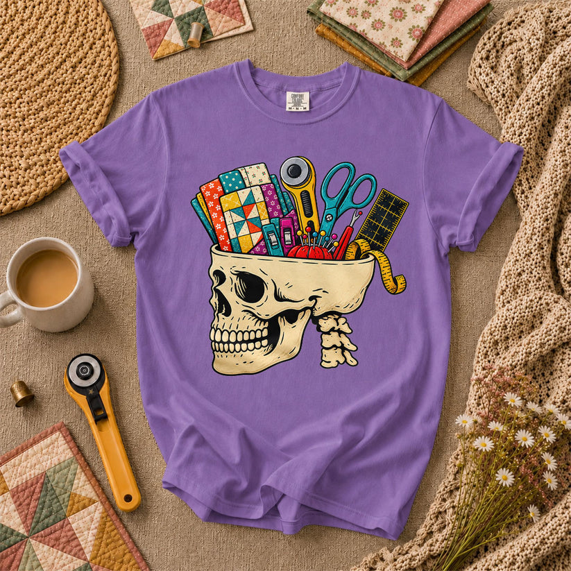 Skull Full Of Quilting Notions T-Shirt - Heather Team Purple