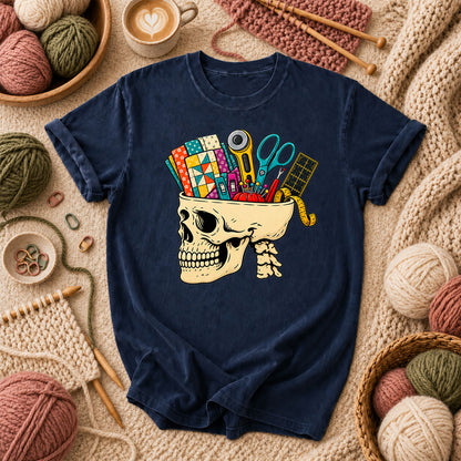 Skull Full Of Quilting Notions T-Shirt - Navy