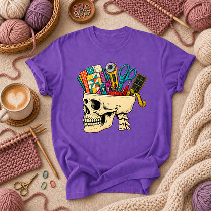 Skull Full Of Quilting Notions T-Shirt - Purple