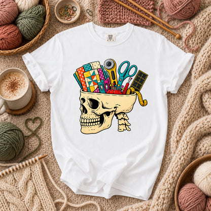 Skull Full Of Quilting Notions T-Shirt - White