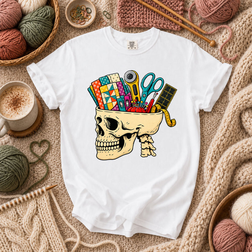 Skull Full Of Quilting Notions T-Shirt - White