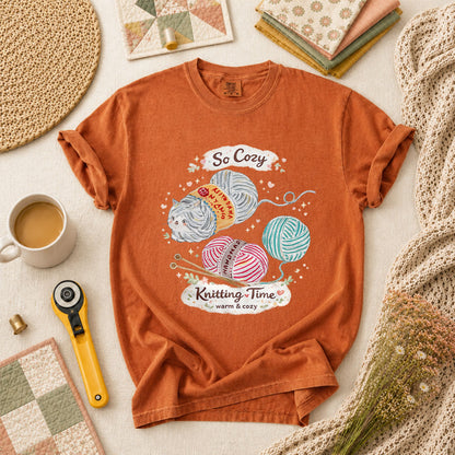 So Cozy Knitting Time Cat Yarn T-Shirt - Yam