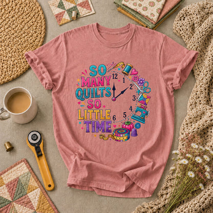 So Many Quilts So Little Time Clock T-Shirt - Heather Mauve