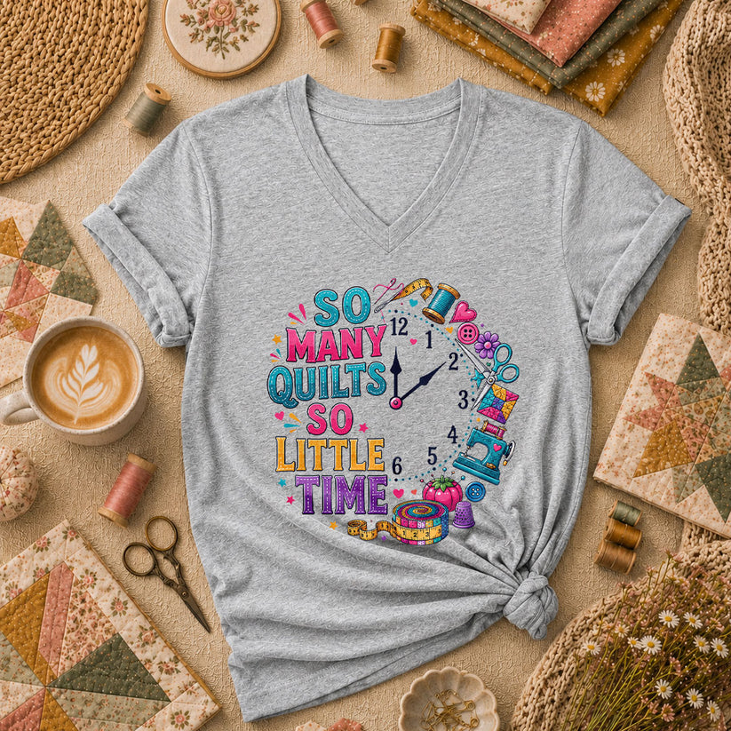 So Many Quilts So Little Time Clock Women's V-Neck - Sport Grey
