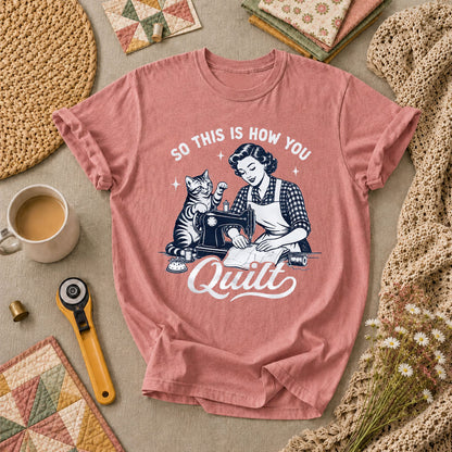 So This Is How You Quilt Vintage Cat Woman T-Shirt - Heather Mauve
