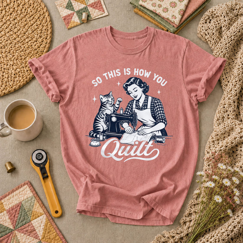 So This Is How You Quilt Vintage Cat Woman T-Shirt - Heather Mauve