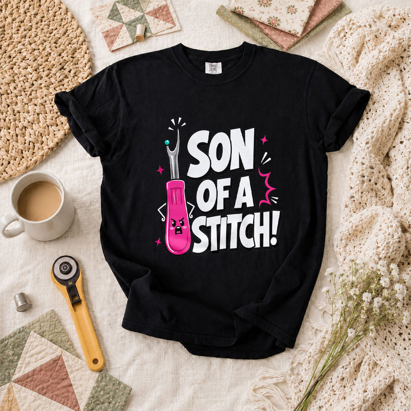 Son Of A Stitch Funny Seam Ripper T-Shirt - Black