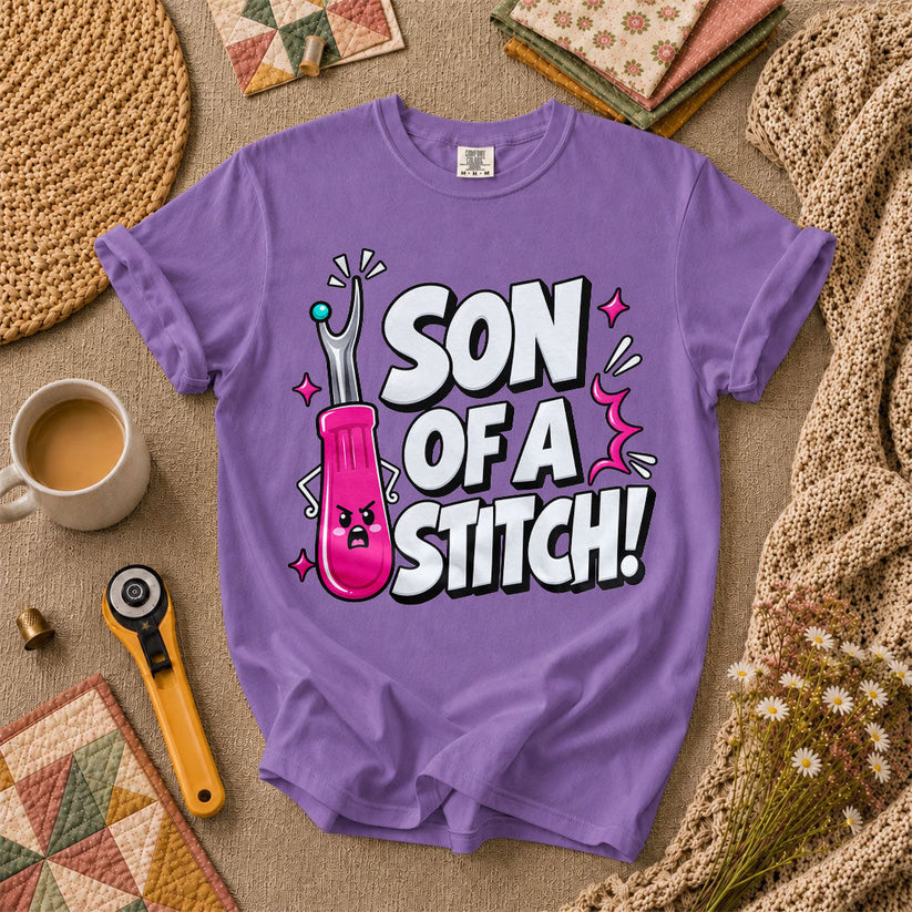 Son Of A Stitch Funny Seam Ripper T-Shirt - Heather Team Purple