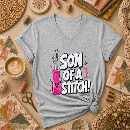 Son Of A Stitch Funny Seam Ripper Women's V-Neck - Athletic Heather