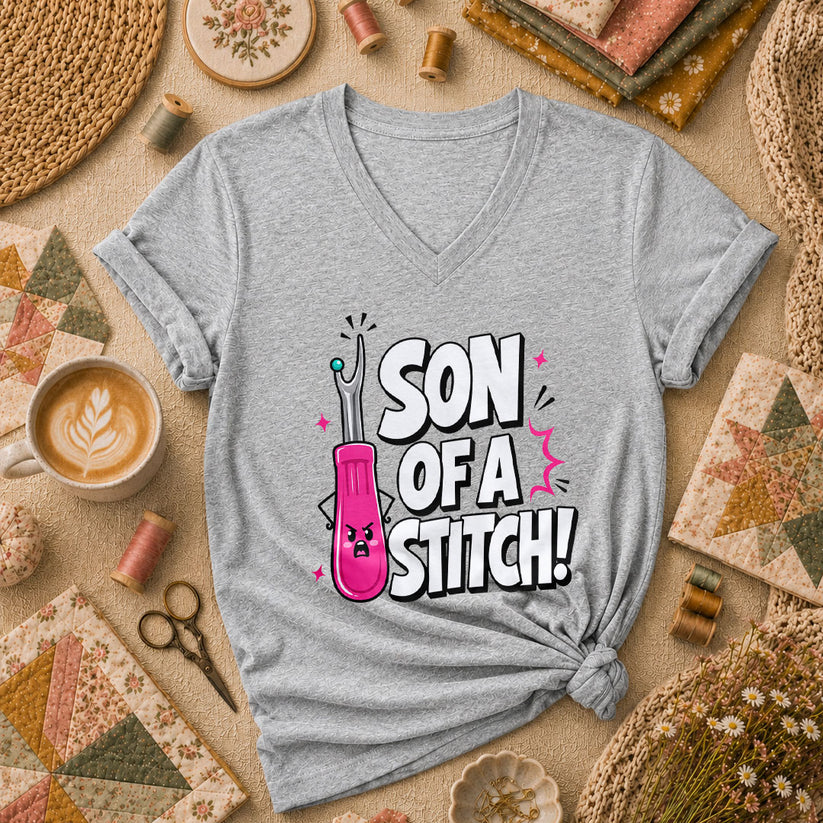 Son Of A Stitch Funny Seam Ripper Women's V-Neck - Athletic Heather