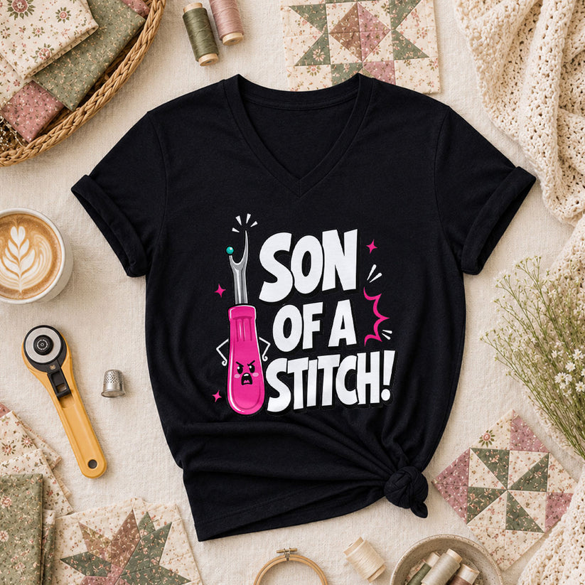 Son Of A Stitch Funny Seam Ripper Women's V-Neck - Black