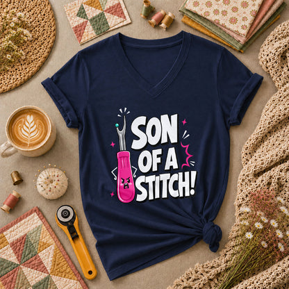 Son Of A Stitch Funny Seam Ripper Women's V-Neck - Navy