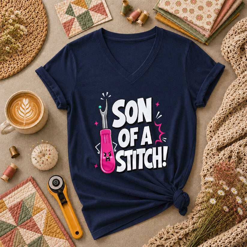 Son Of A Stitch Funny Seam Ripper Women's V-Neck - Navy