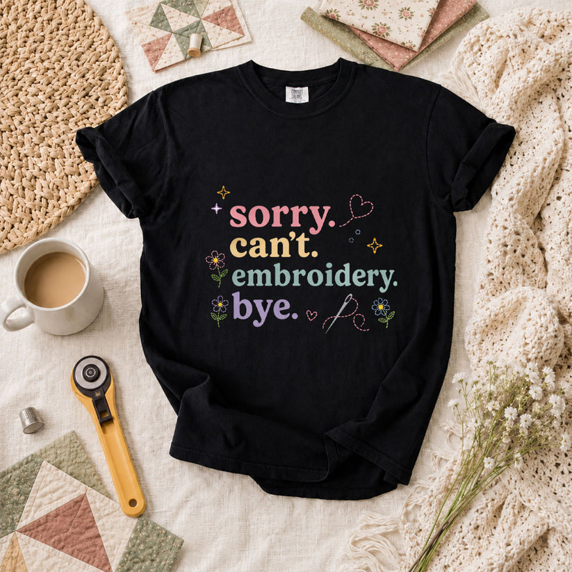 Sorry Cant Embroidery Bye Floral T-Shirt - Black