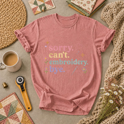 Sorry Cant Embroidery Bye Floral T-Shirt - Heather Mauve