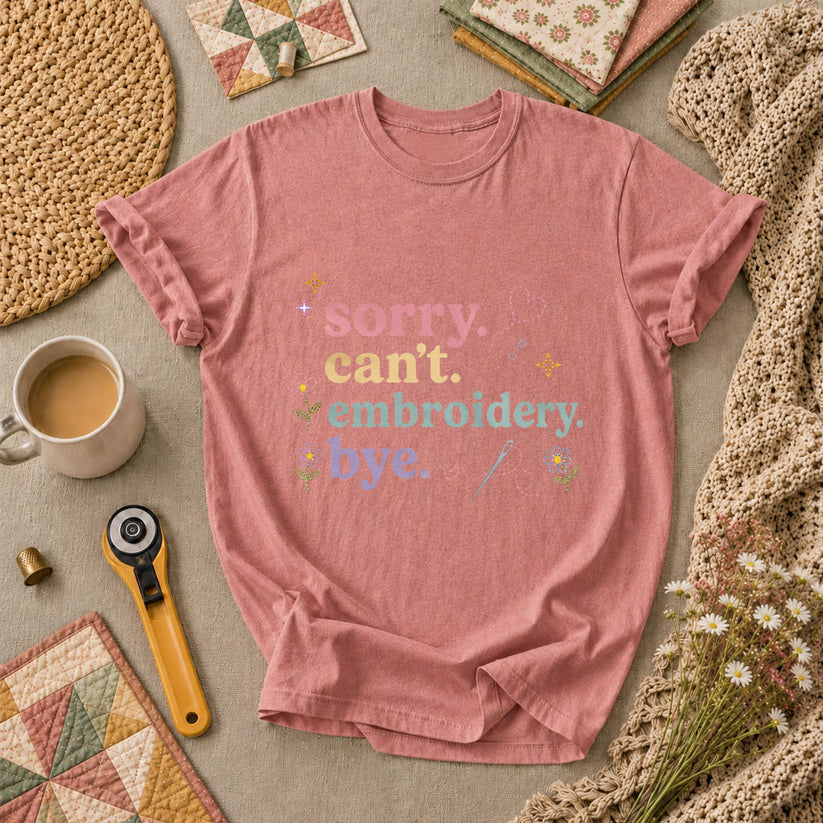 Sorry Cant Embroidery Bye Floral T-Shirt - Heather Mauve