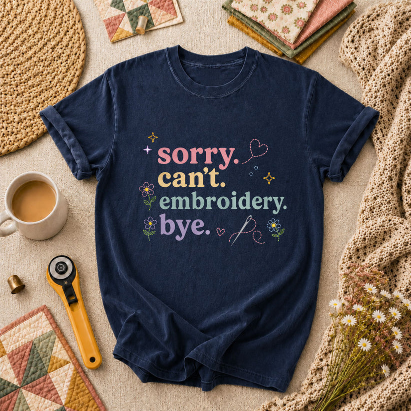 Sorry Cant Embroidery Bye Floral T-Shirt - Navy