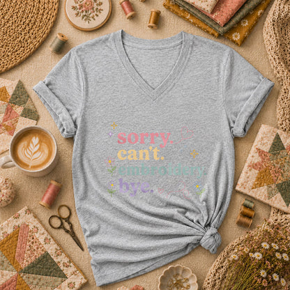 Sorry Cant Embroidery Bye Floral Women's V-Neck - Sport Grey