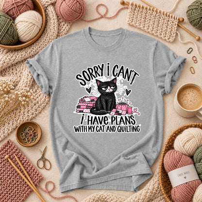 Sorry I Can't I Have Plans With My Cat And Quilting T-Shirt - Athletic Heather