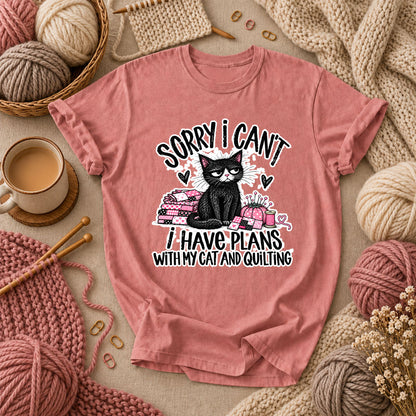 Sorry I Can't I Have Plans With My Cat And Quilting T-Shirt - Heather Mauve