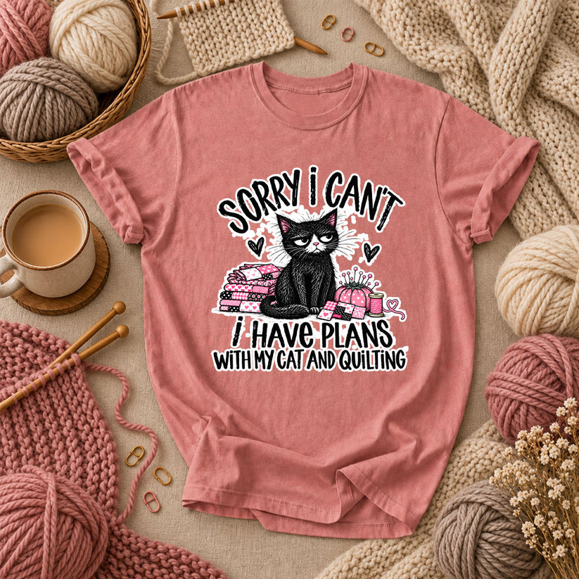 Sorry I Can't I Have Plans With My Cat And Quilting T-Shirt - Heather Mauve
