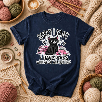 Sorry I Can't I Have Plans With My Cat And Quilting T-Shirt - Navy