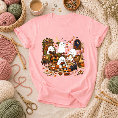 Spooky Cozy Ghost Knitting Season T-Shirt - Pink