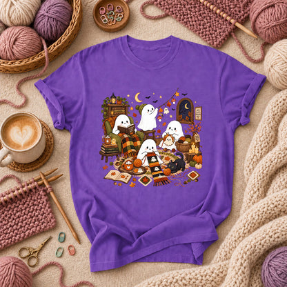 Spooky Cozy Ghost Knitting Season T-Shirt - Purple