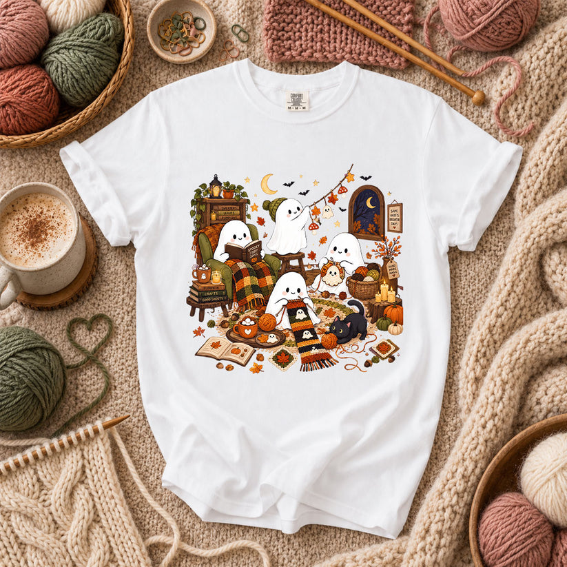 Spooky Cozy Ghost Knitting Season T-Shirt - White