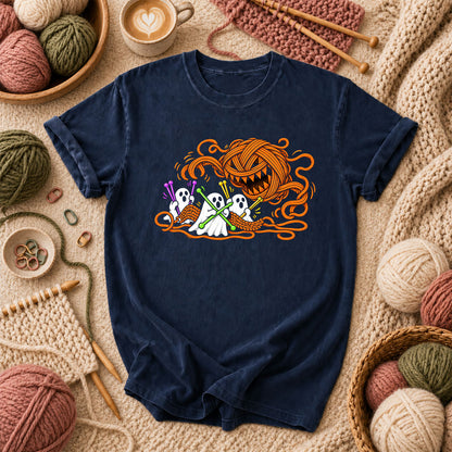 Spooky Pumpkin Yarn Monster Ghosts T-Shirt