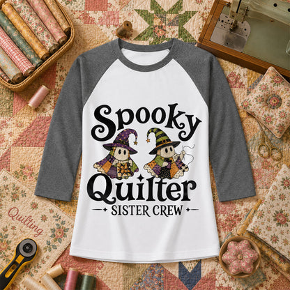 Spooky Quilter Sister Crew Ghost Raglan Sleeve - Deep Heather