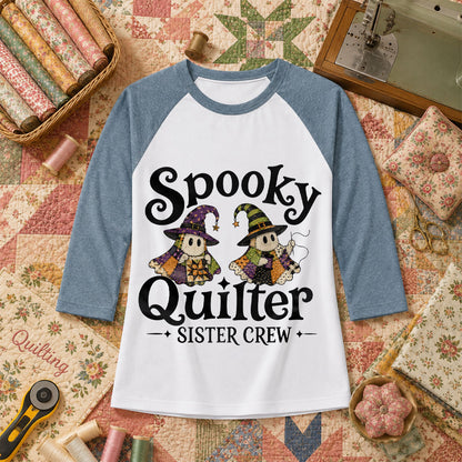 Spooky Quilter Sister Crew Ghost Raglan Sleeve - Denim