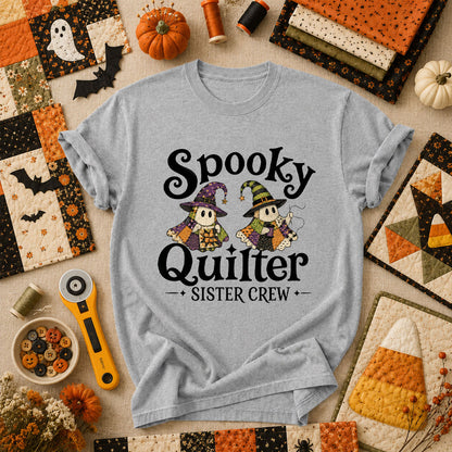 Spooky Quilter Sister Crew Ghost T-Shirt - Athletic Heather