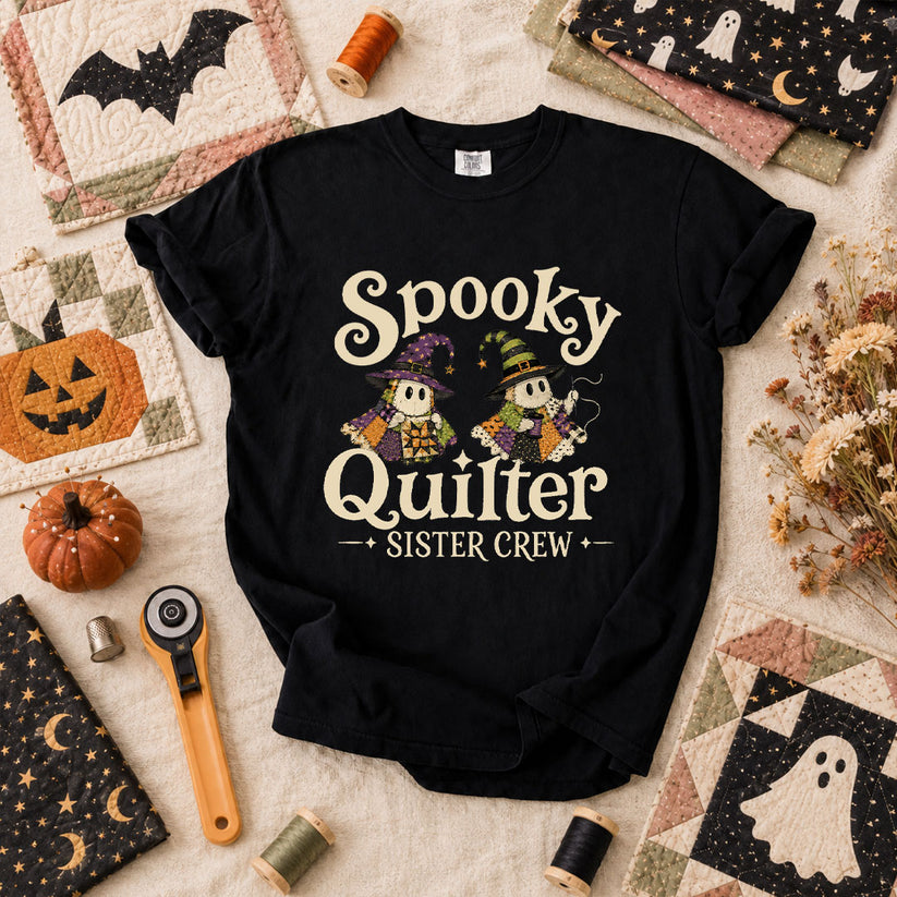 Spooky Quilter Sister Crew Ghost T-Shirt - Black