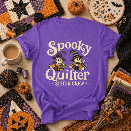 Spooky Quilter Sister Crew Ghost T-Shirt - Heather Team Purple