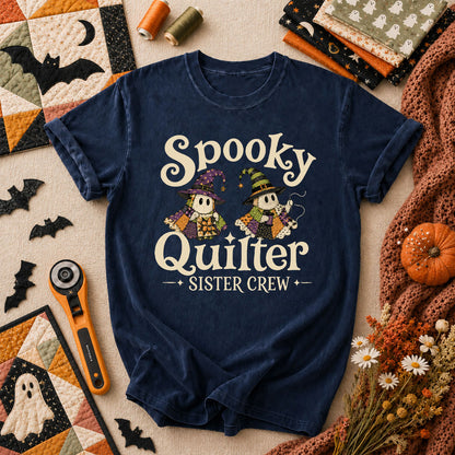 Spooky Quilter Sister Crew Ghost T-Shirt - Navy