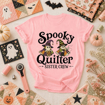 Spooky Quilter Sister Crew Ghost T-Shirt - Pink