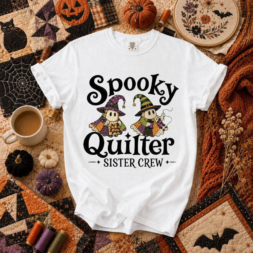 Spooky Quilter Sister Crew Ghost T-Shirt - White